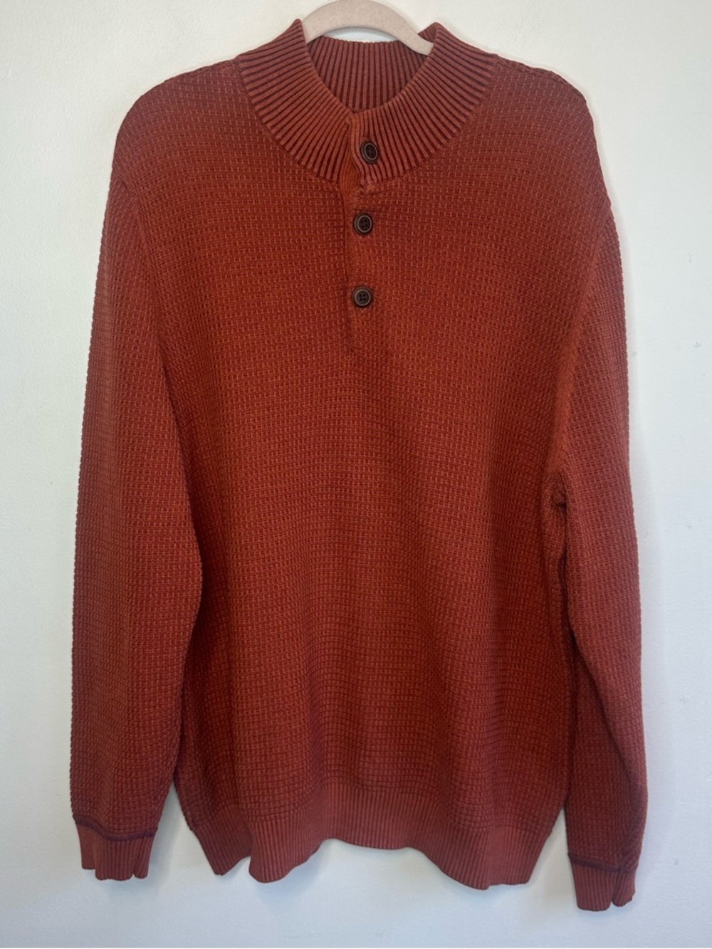 G.H. Bass & Co. L/S 1/4 Button-Front Cotton Waffle Rust Sweater Pullover XXL